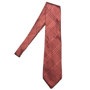 Banana Republic 100% Silk Necktie Tie Red Tonal Plaid Italy Career Formal